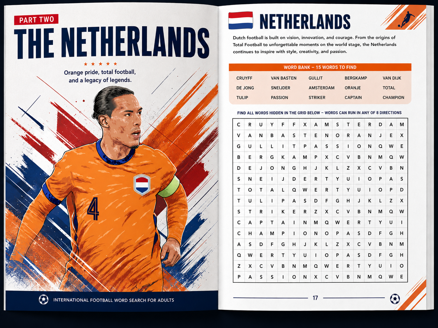 The Netherlands country-themed word search spread